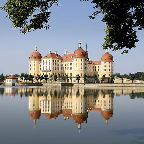 Das Schloss Moritzburg bei Dresden.