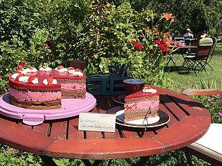 Ein Tortentraum! Die Erdbeer-Schokoladen Torte der aus dem Café Brandtschatz, Diele am See im Herzogtum Lauenburg
