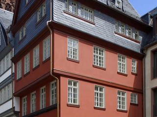 Das rote Haus in der neuen Altstadt in Frankfurt am Main
